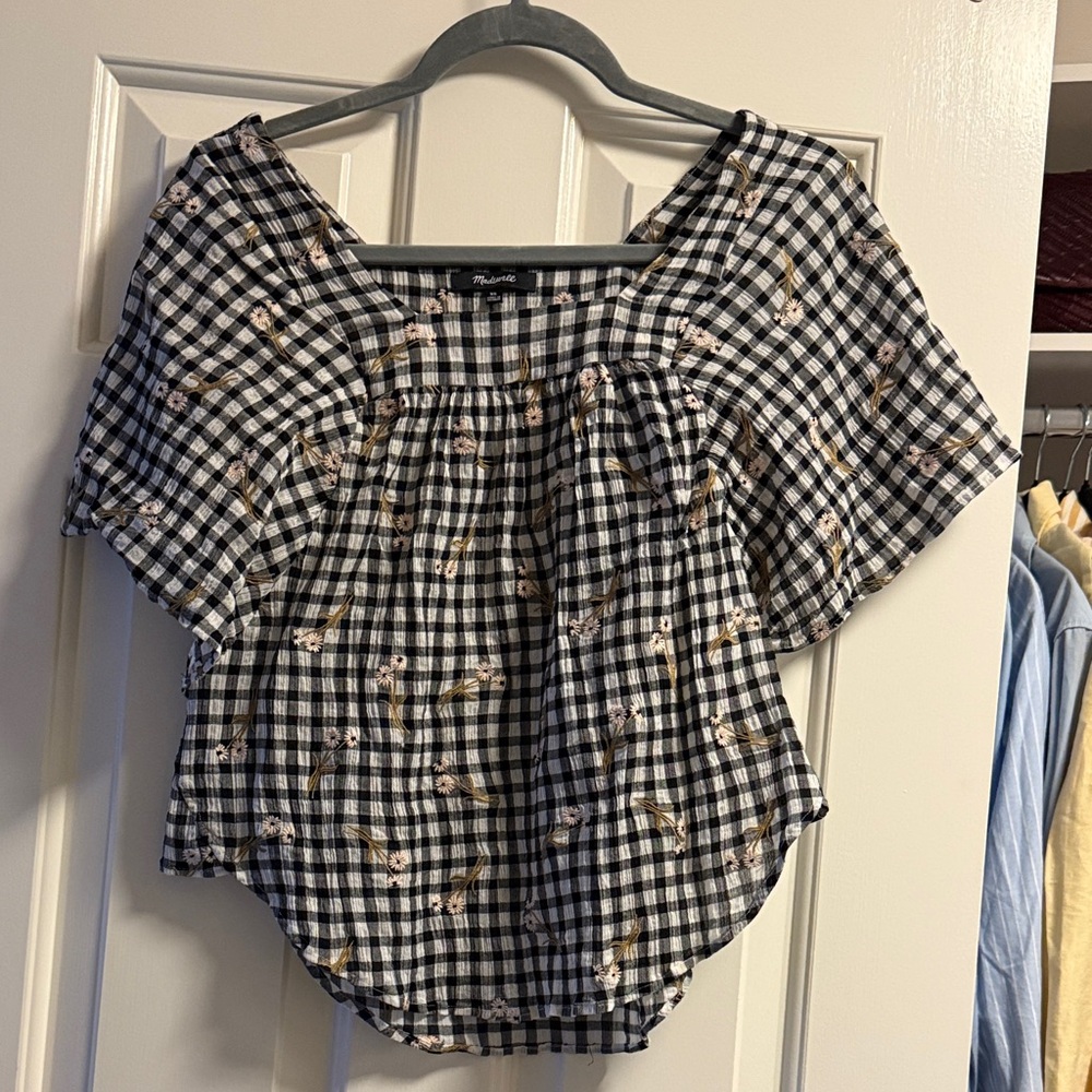 Madewell Embroidered Gingham Top